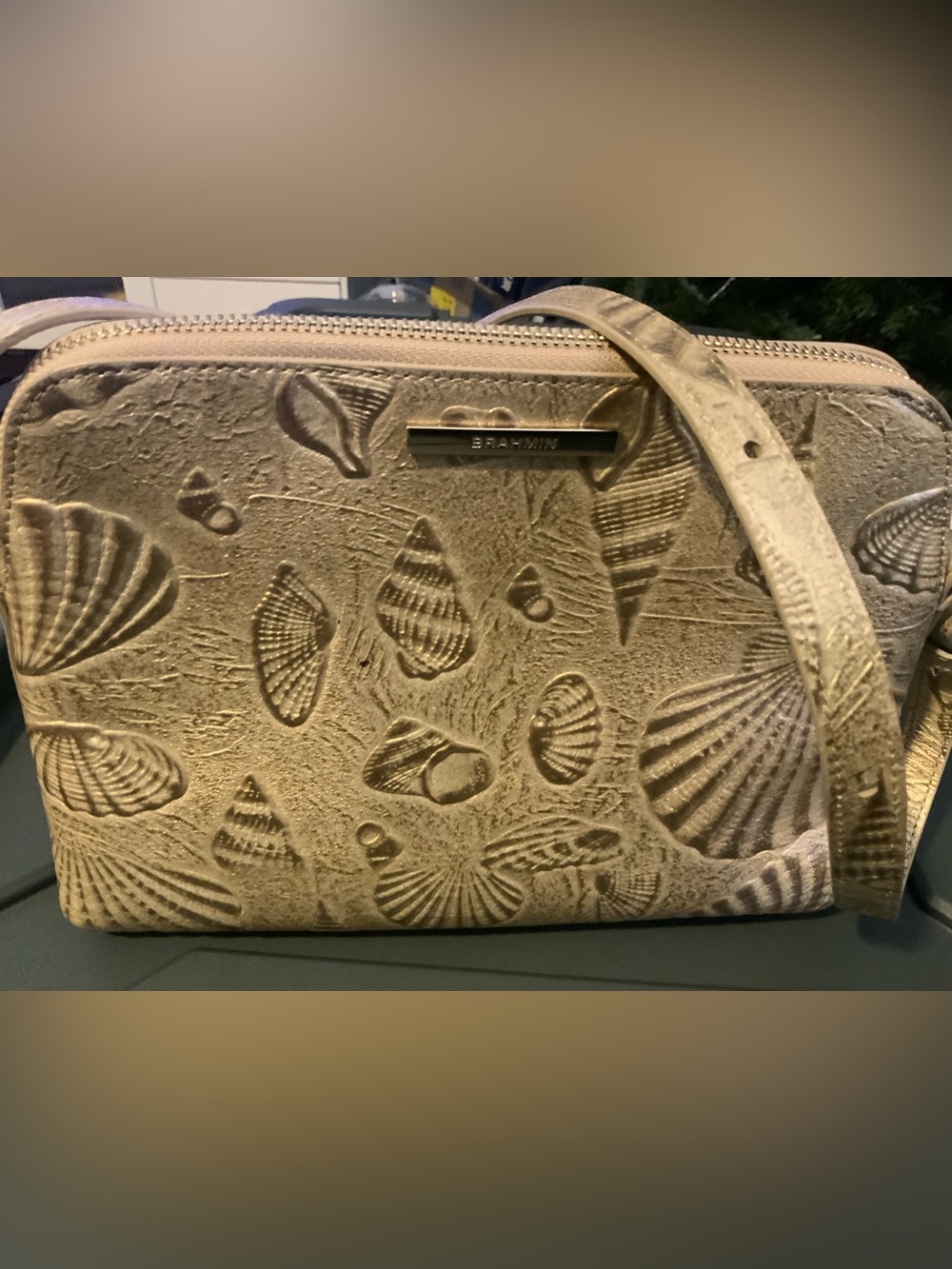 Brahmin Metallic Gold Shell-Embossed crossbody purse